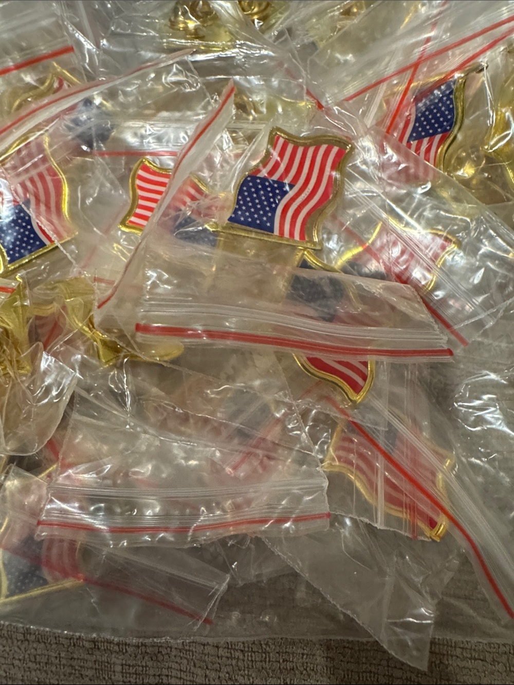 60 Patriotic USA Flag Lapel Pins - Red, White & Blue bundle of 60 pins